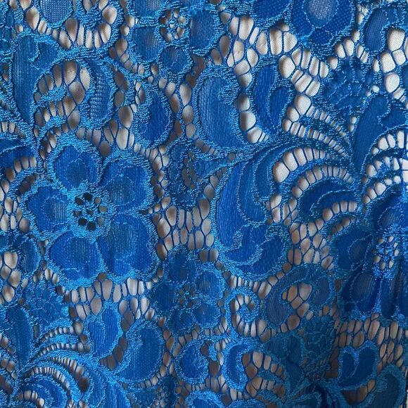 Black Saks Fifth Avenue Royal Blue Lace Overlay Dress, Medium. Elegant! - Picture 4 of 16